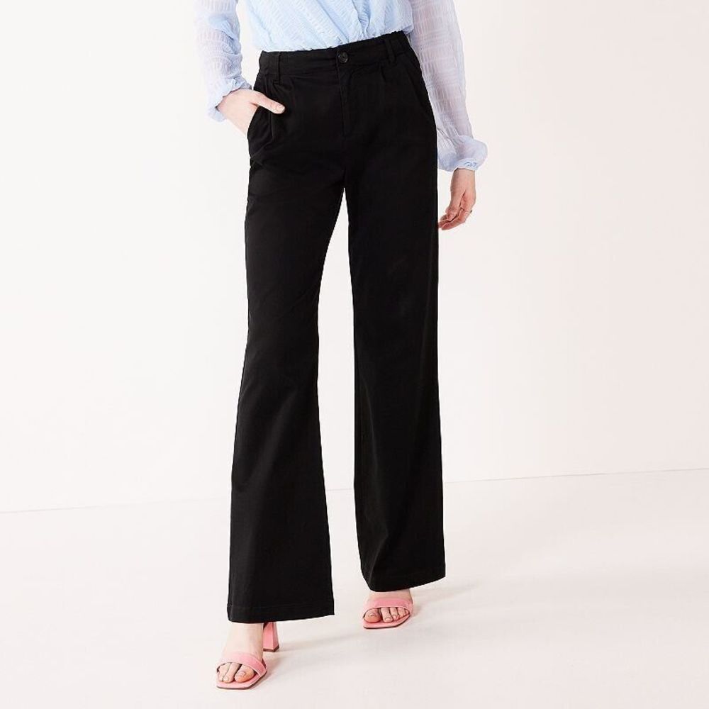 SO High Rise Wide Leg Trousers Dress Pants Juniors 1 Black Pleated Stretch NEW